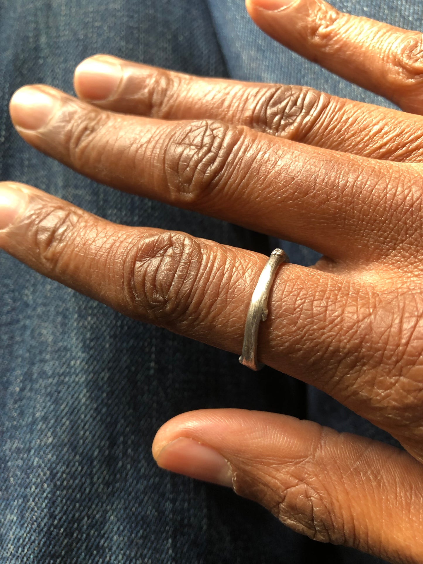 Unisex solid silver twig ring