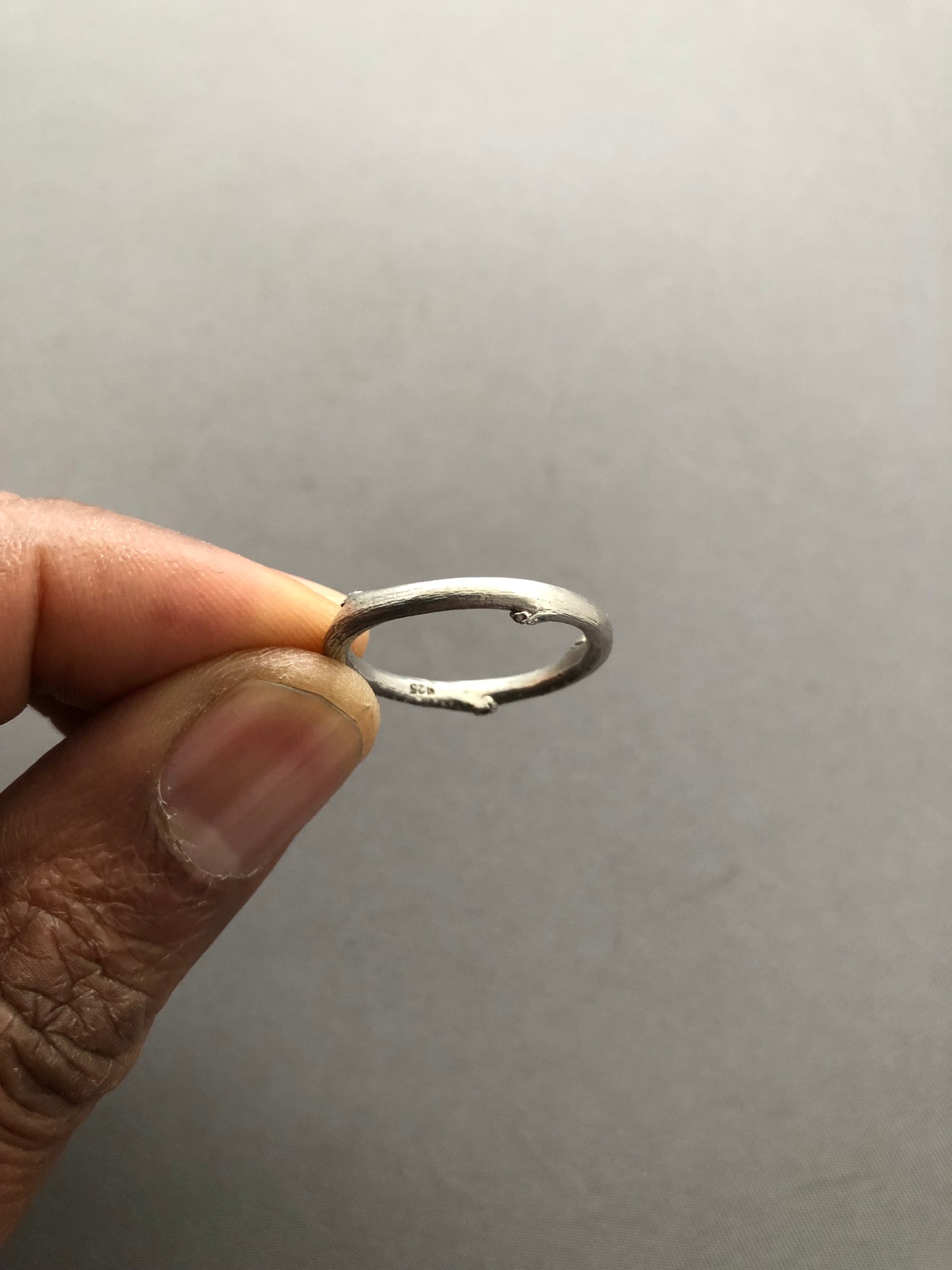 Unisex solid silver twig ring