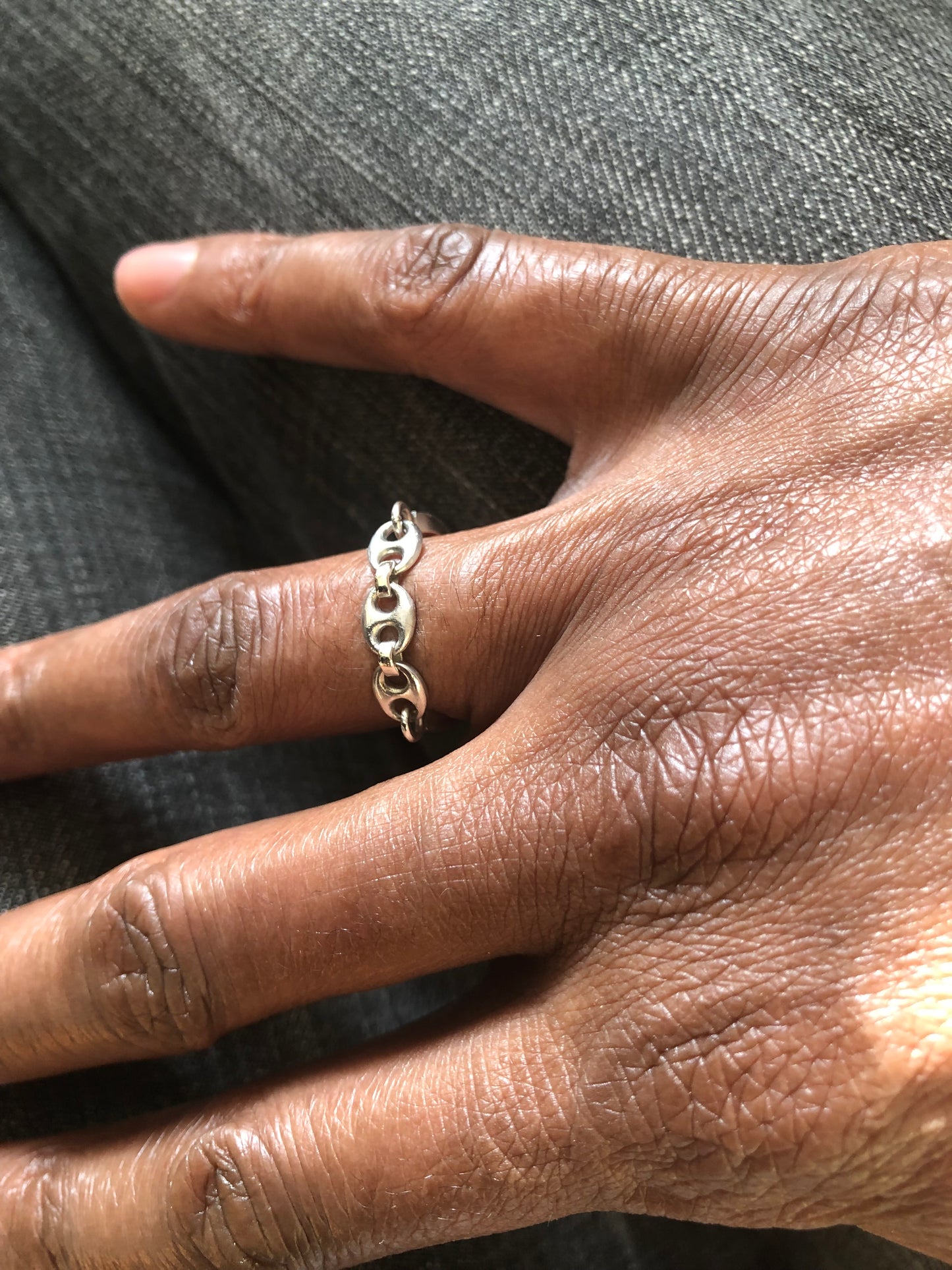 Solid silver Anchor chain ring