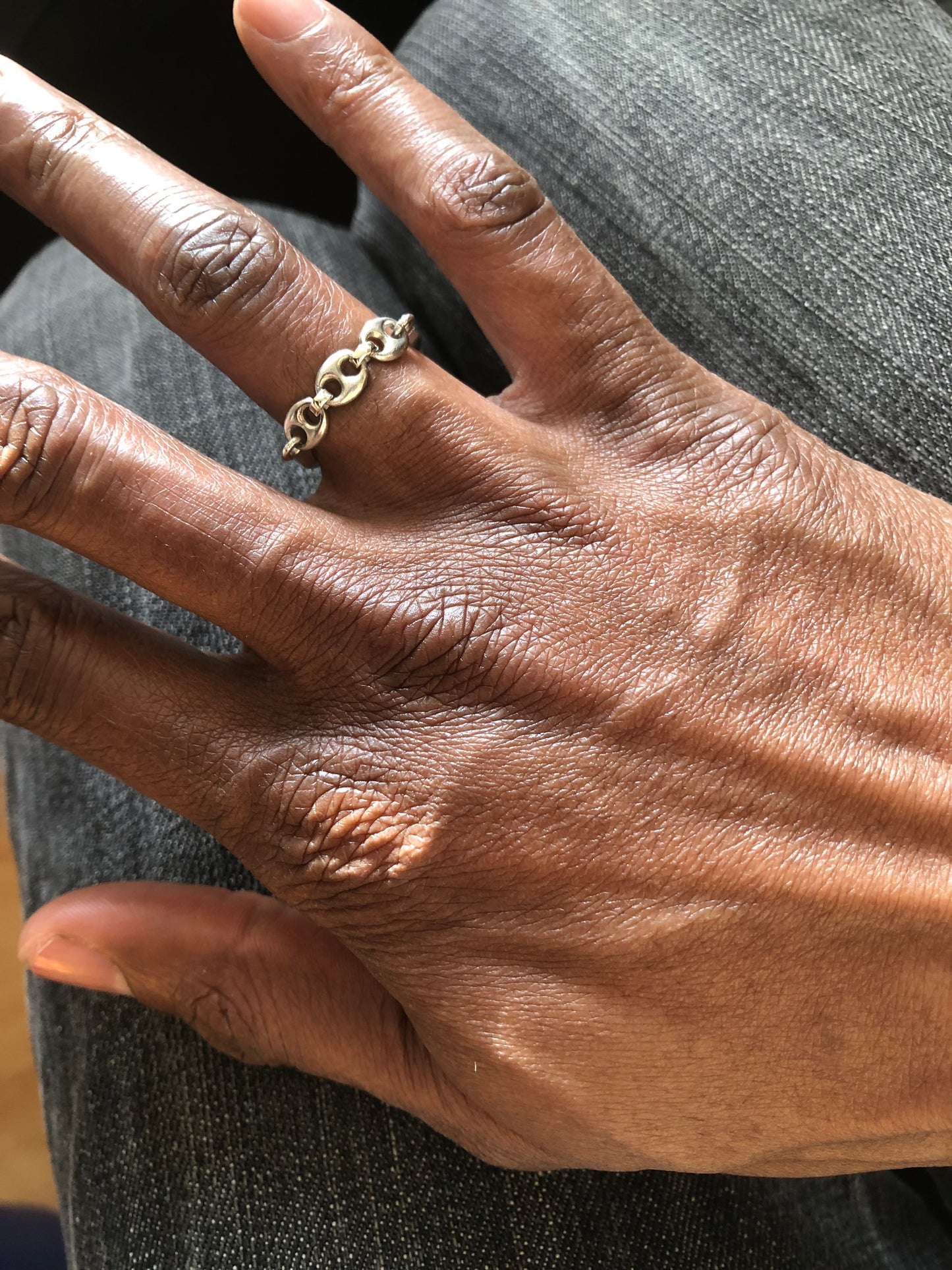 Solid silver Anchor chain ring
