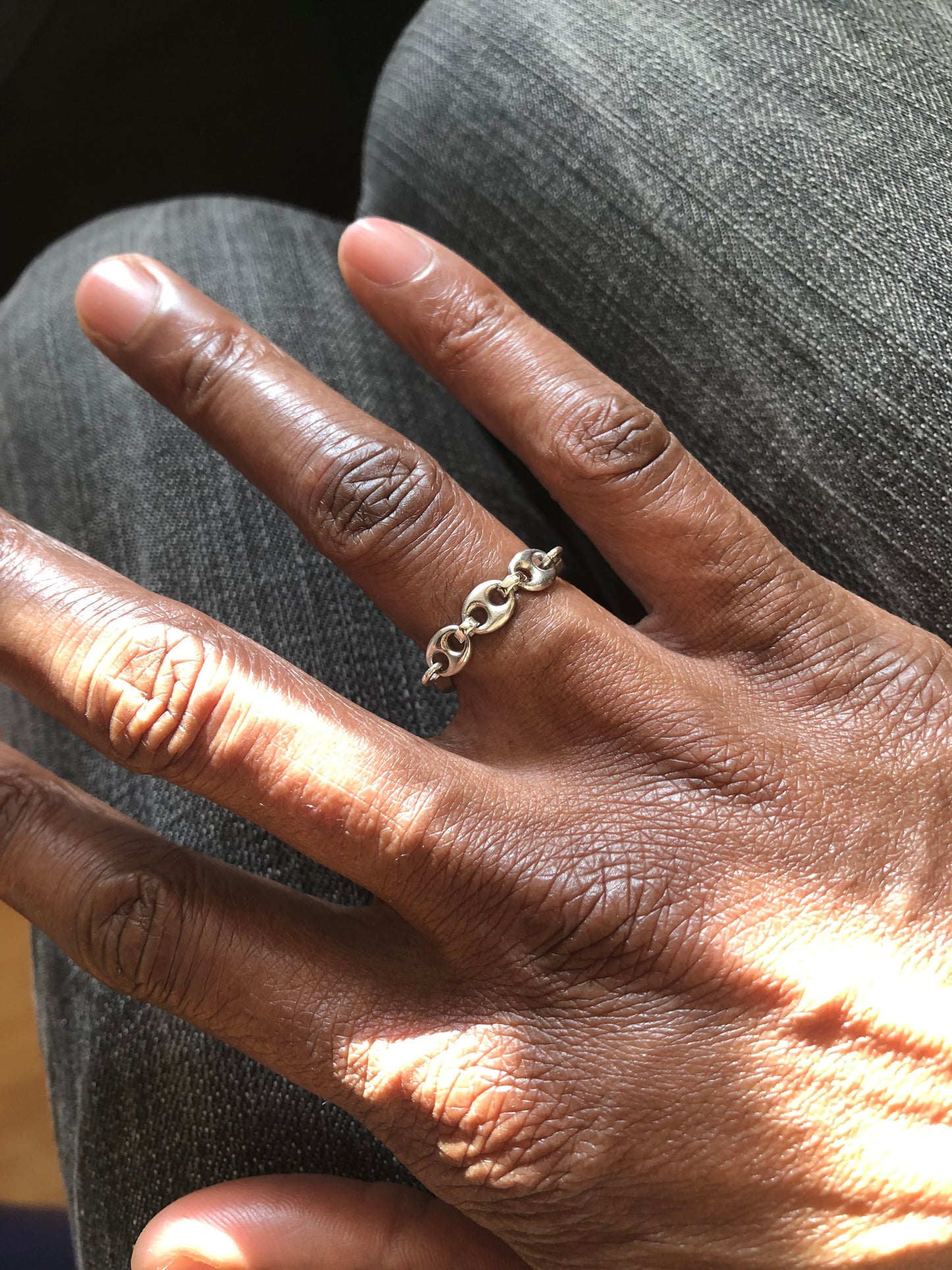 Solid silver Anchor chain ring