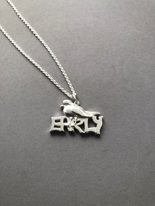 Ladies solid silver early bird pendant & chain