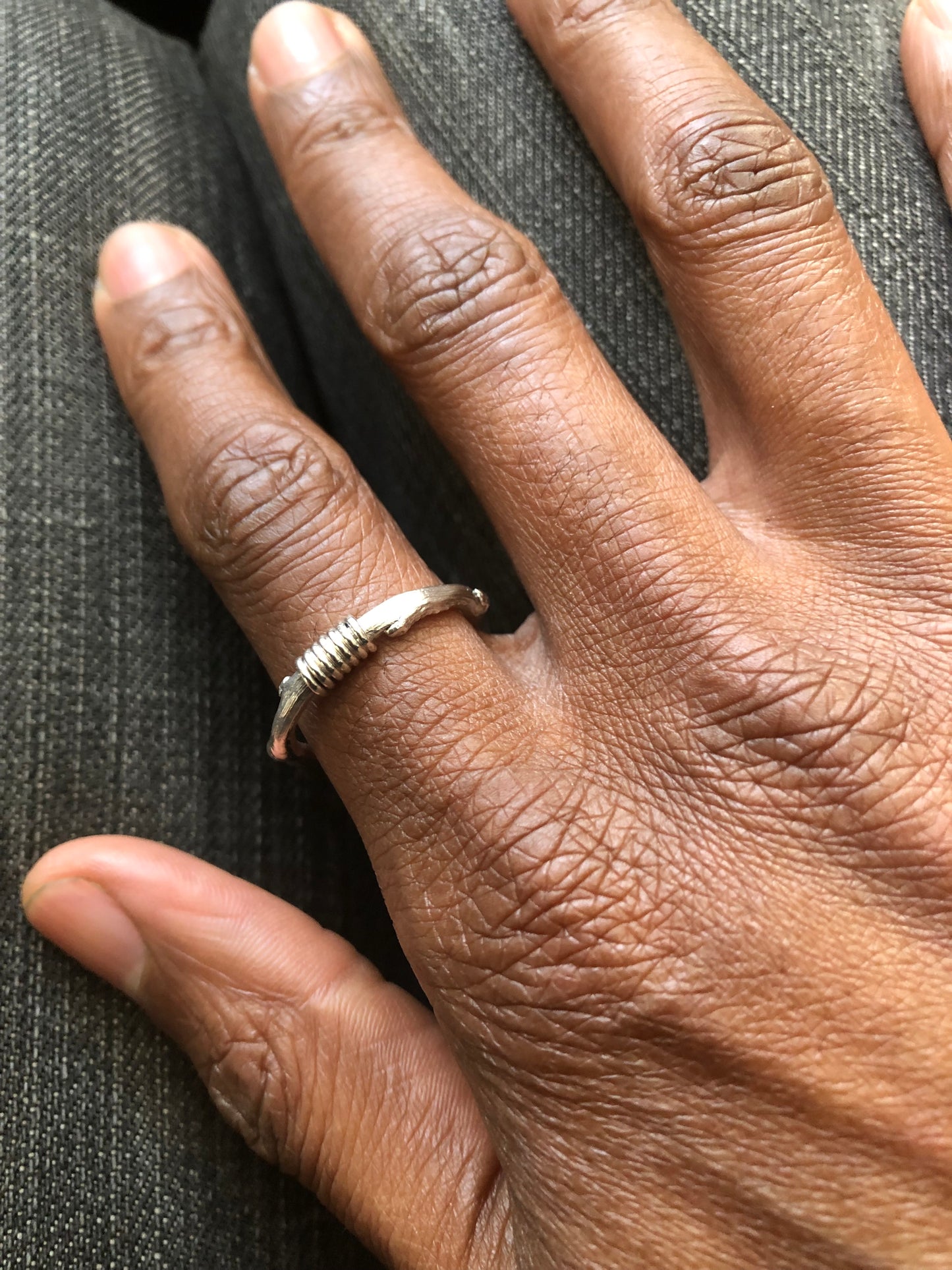 Men’s solid silver twig spring ring