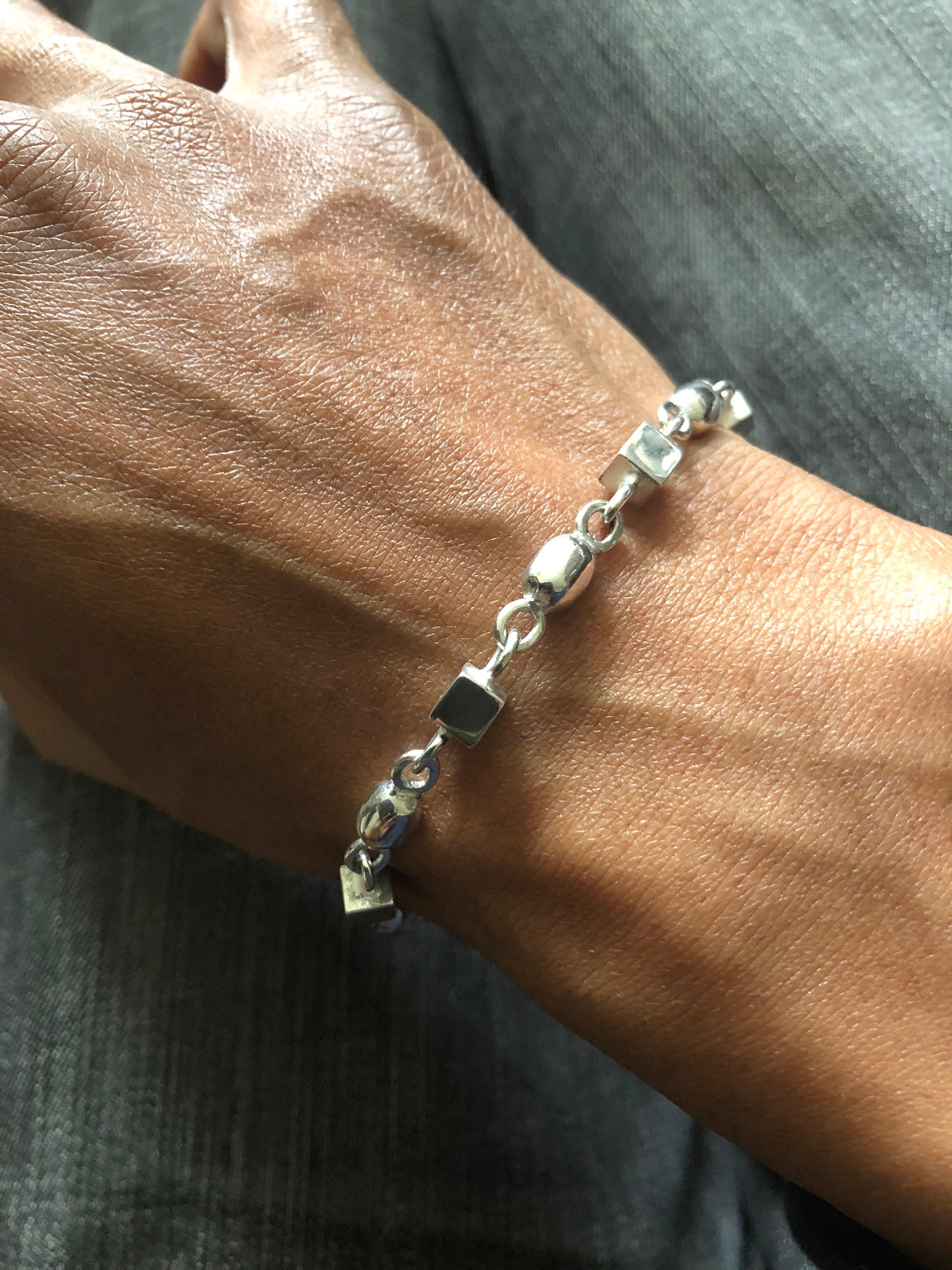 Solid silver beaded bracelet