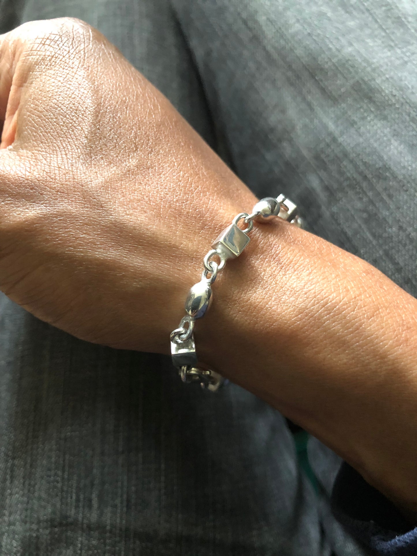 Solid silver beaded bracelet