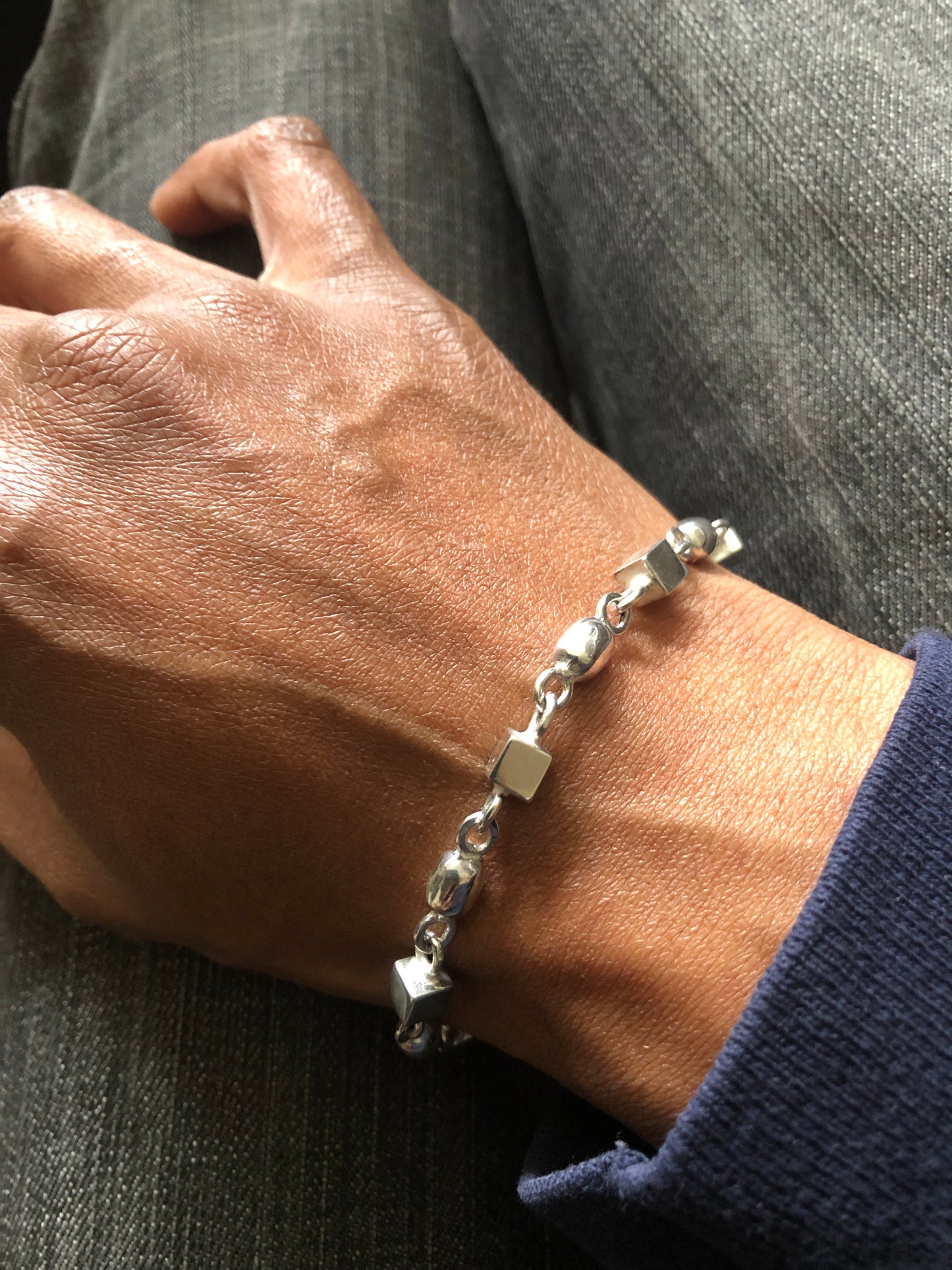Solid silver beaded bracelet