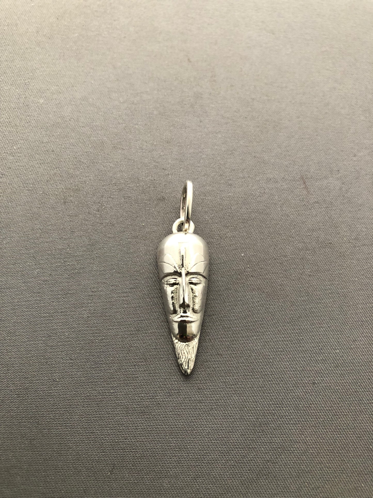 Solid silver African mask & leather chain