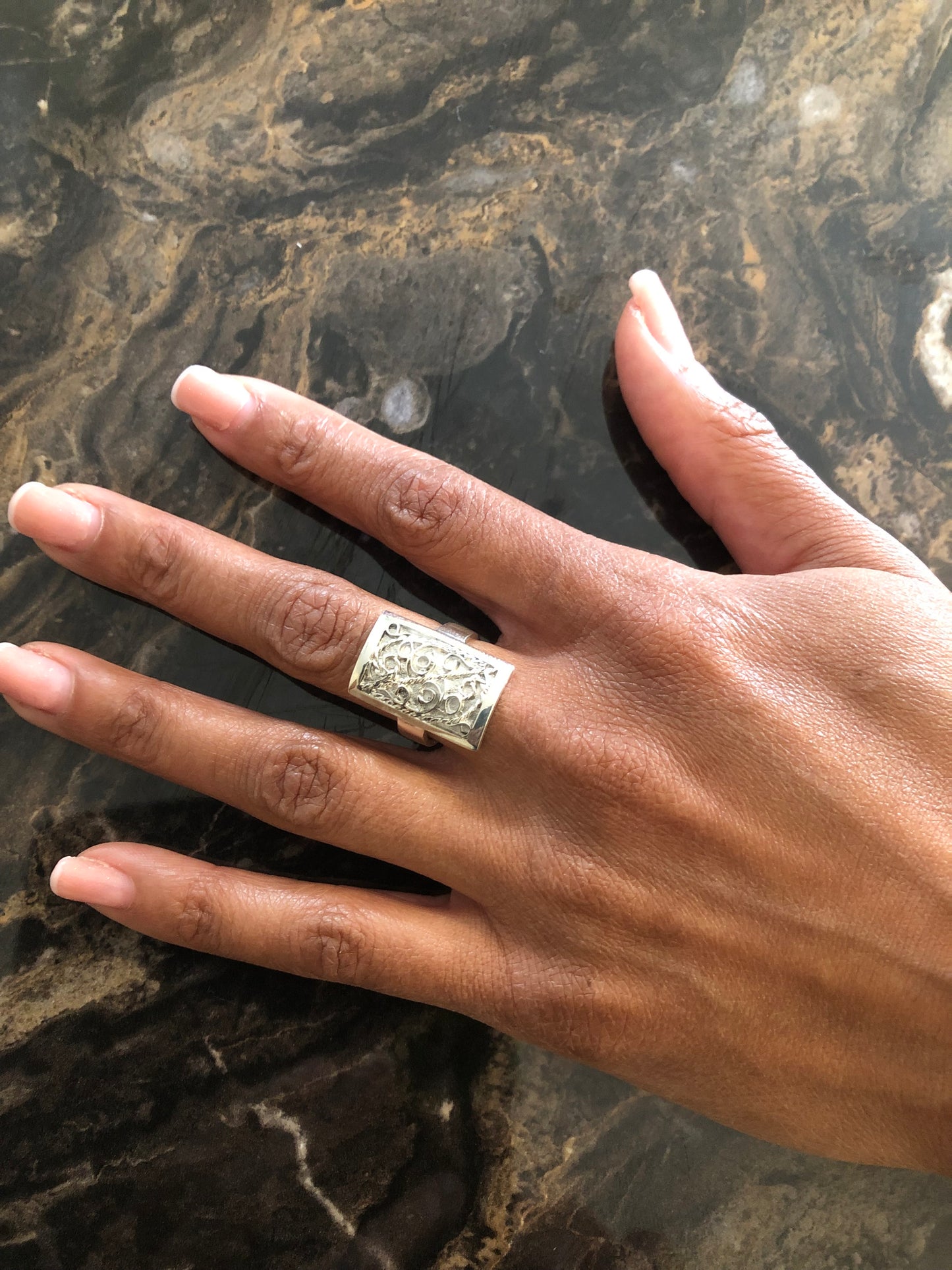 Ladies filigree square solid silver ring