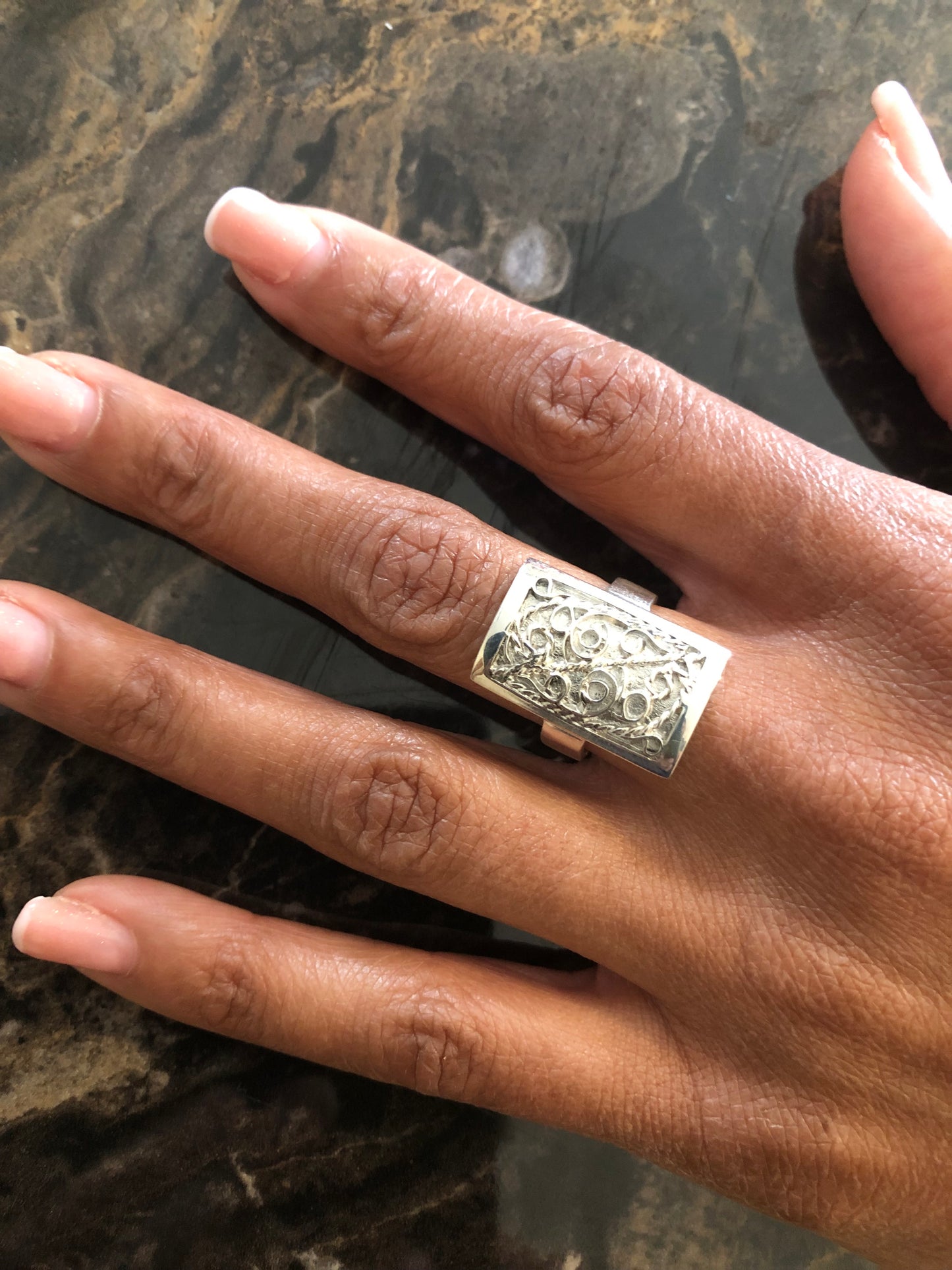 Ladies filigree square solid silver ring
