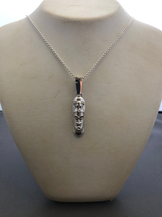 Solid silver African mask pendant & chain