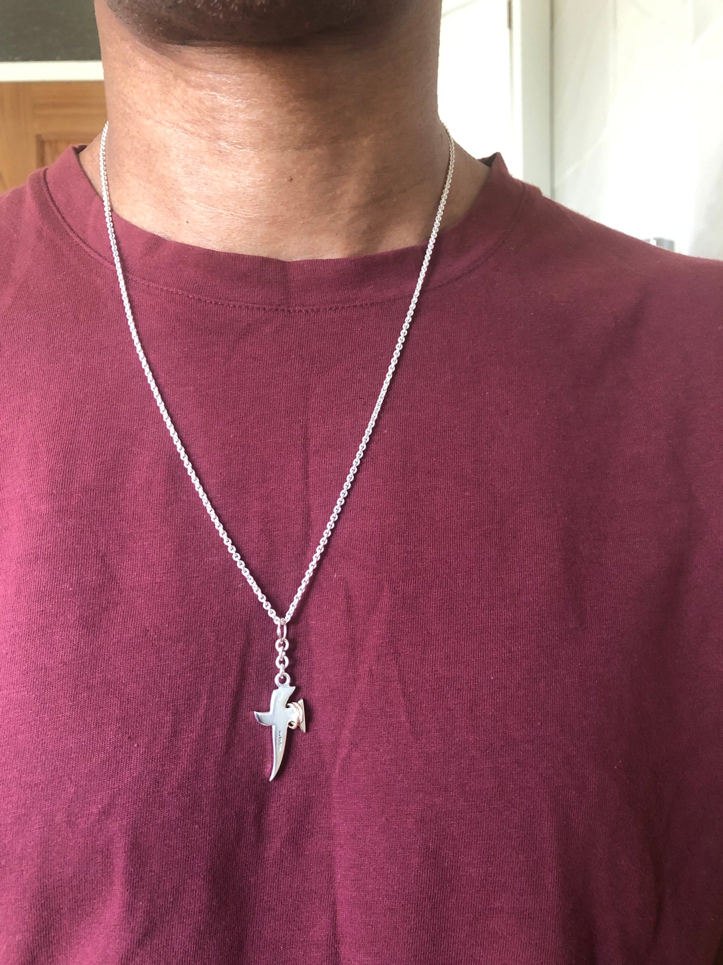 Solid silver & 9ct gold Cross pendant & chain