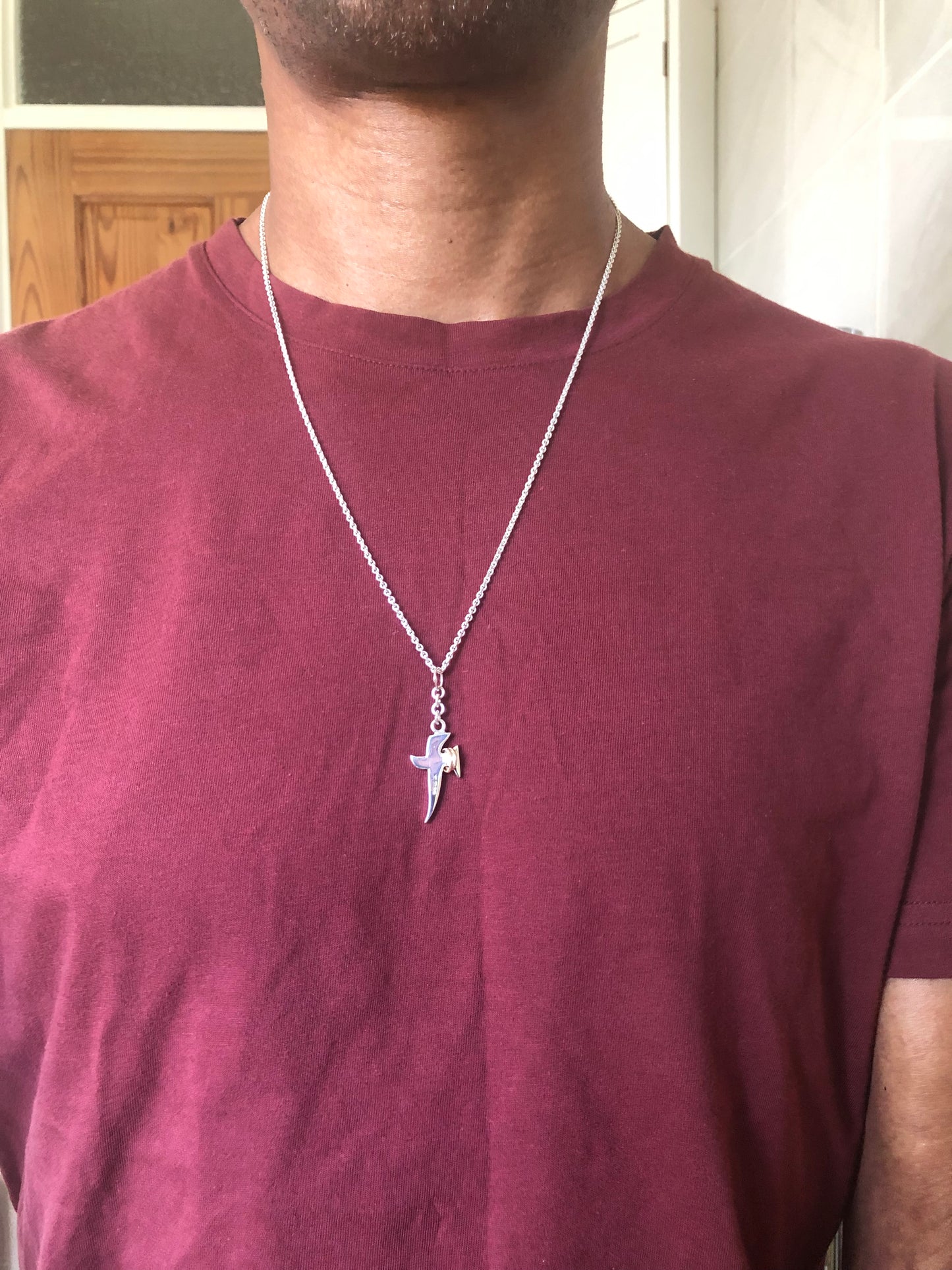 Solid silver & 9ct gold Cross pendant & chain
