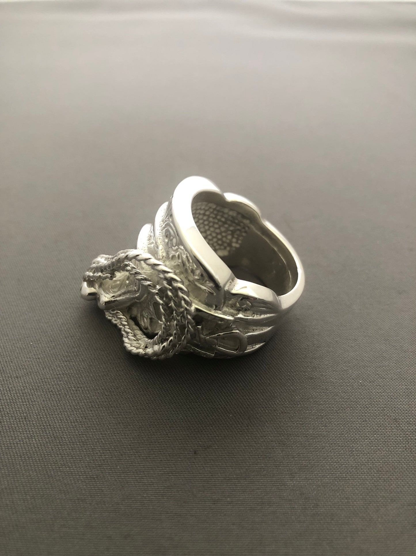 Massive heavy solid silver saddle ring