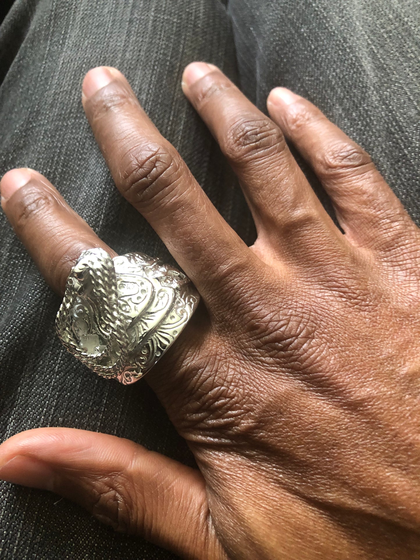 Massive heavy solid silver saddle ring