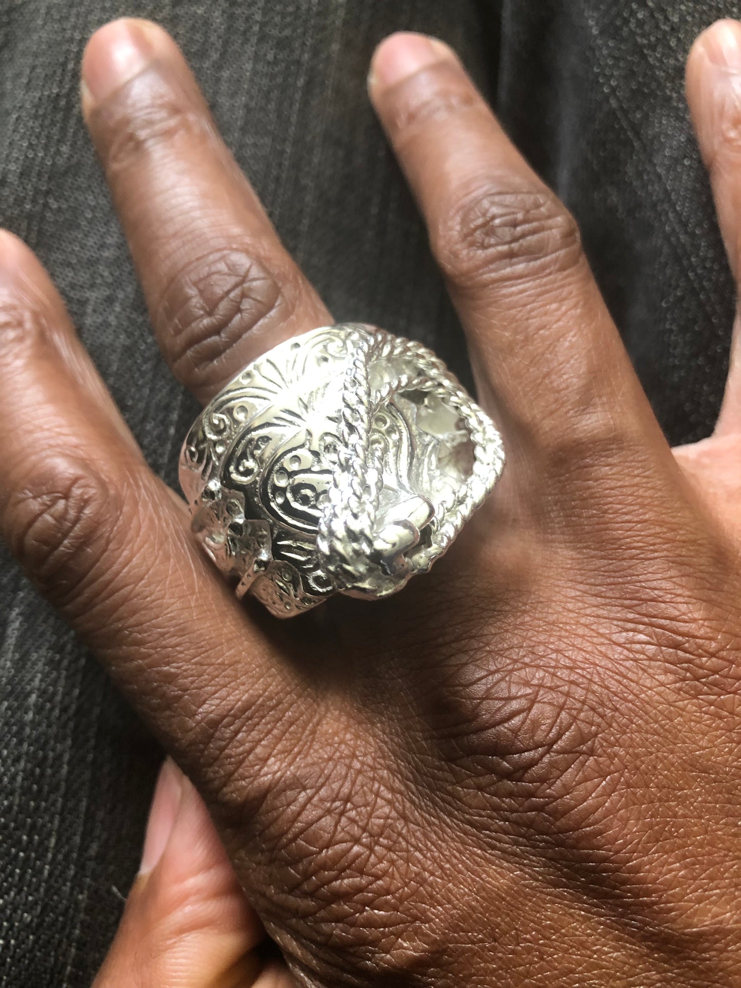 Massive heavy solid silver saddle ring