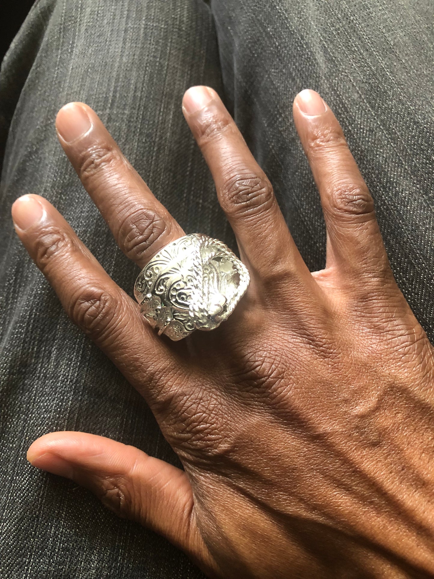 Massive heavy solid silver saddle ring