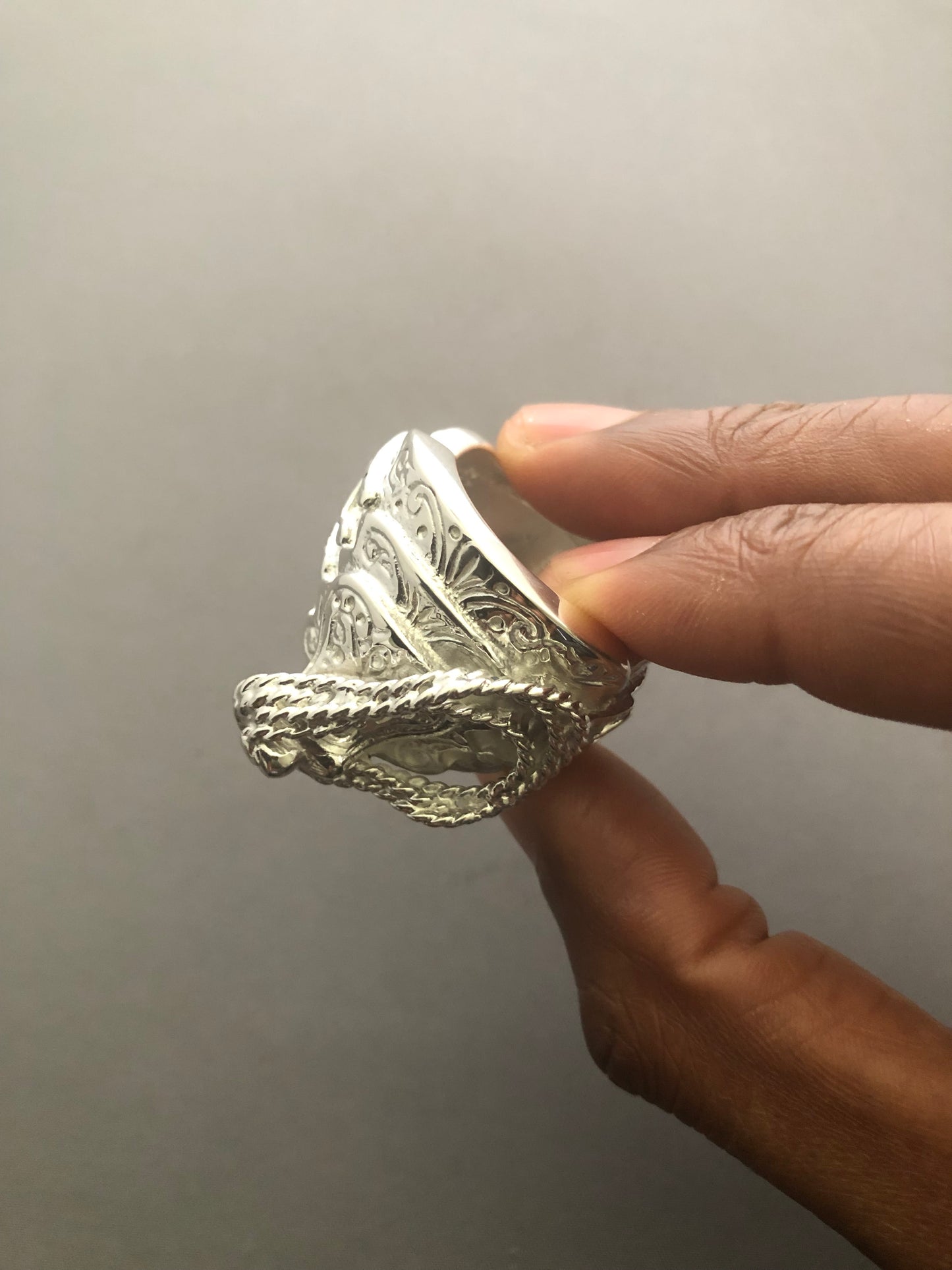 Massive heavy solid silver saddle ring