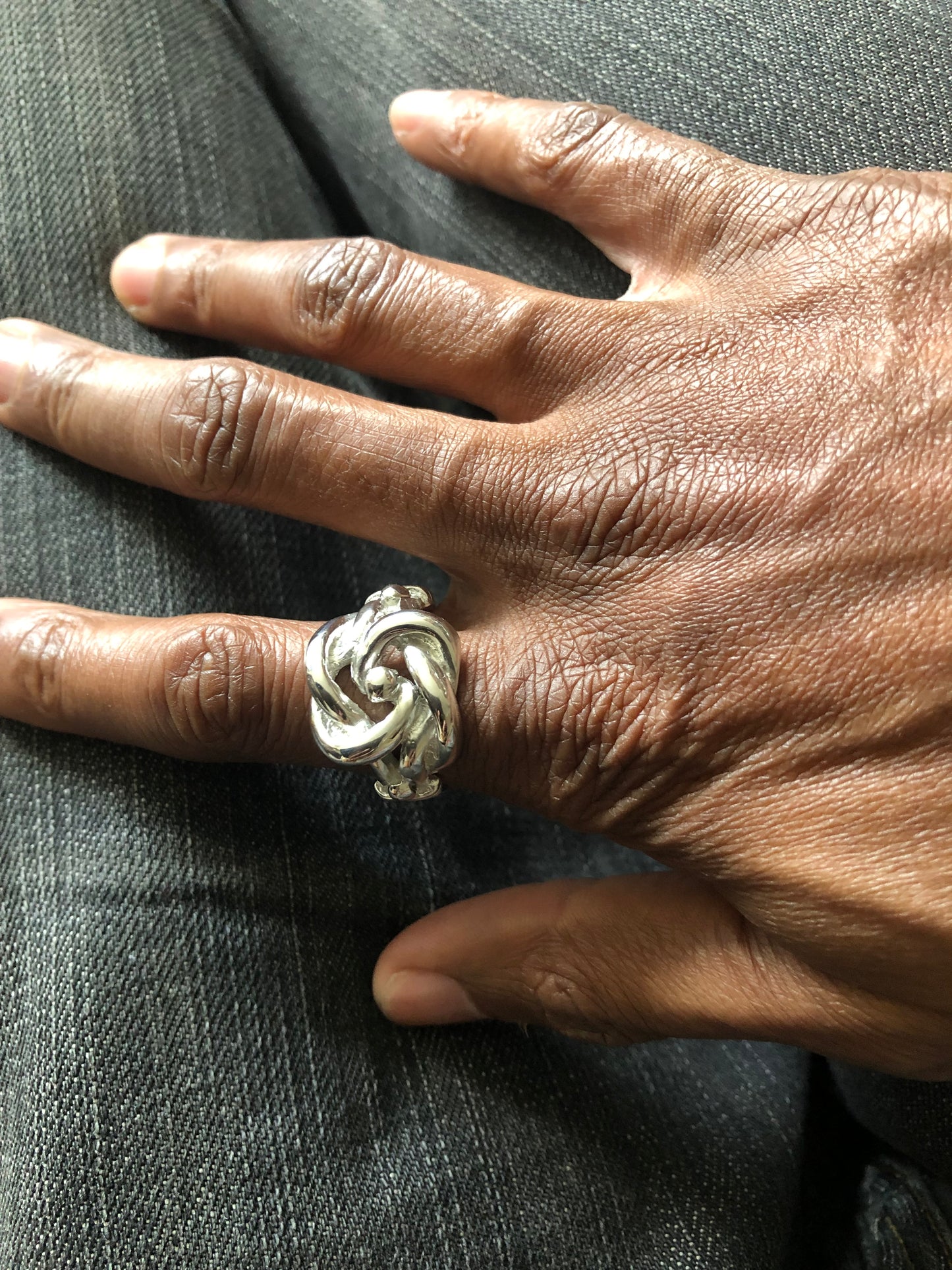 Large solid silver knot ring
