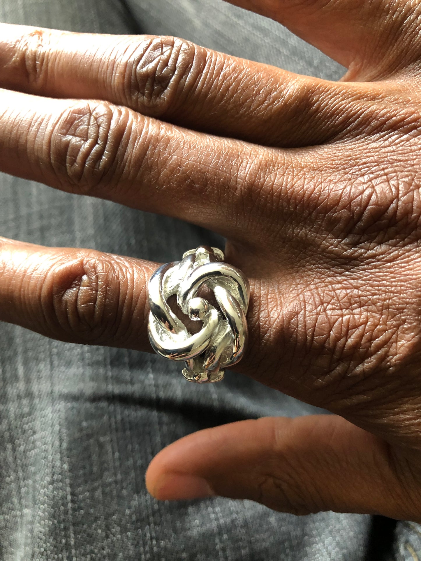 Large solid silver knot ring